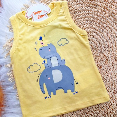 Conj. Regata Elefante com Hipopótamo e Bermuda - Amarelo e Azul